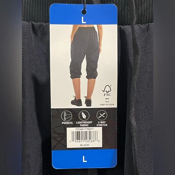 SPYDER WOMEN’s Active Capri Lightweight Pants Drawstring Pockets Size L Black - Picture 9 of 14